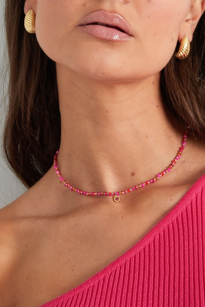 Ciondolo a catena con perline - rosa/arancione Immagine3