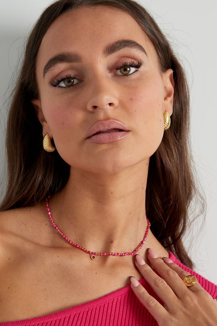 Ciondolo a catena con perline - rosa/arancione Immagine4