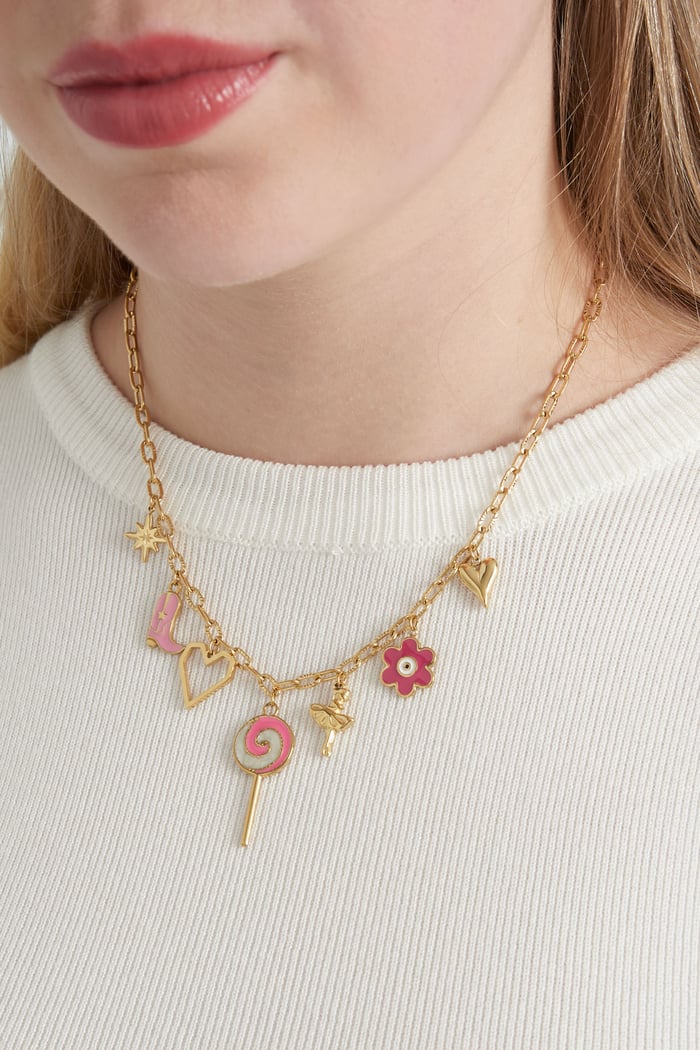 Halskette mit Süßwarenladen-Anhänger – Rosa/Goldfarbe   Bild2