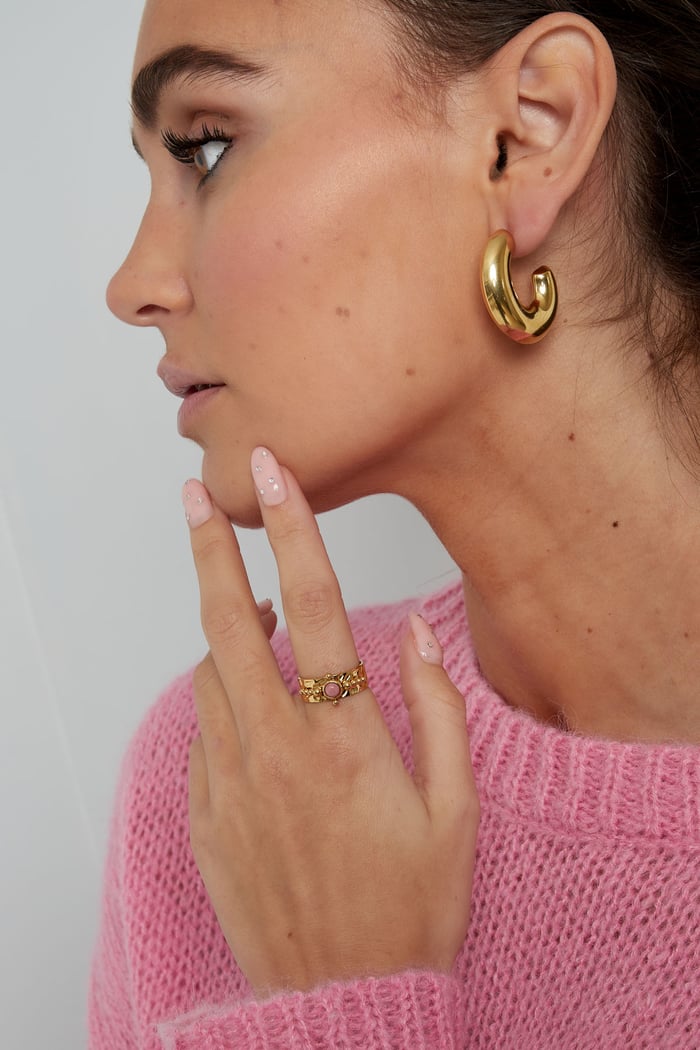 Ring stone with decoration - Gold color/green h5Picture4
