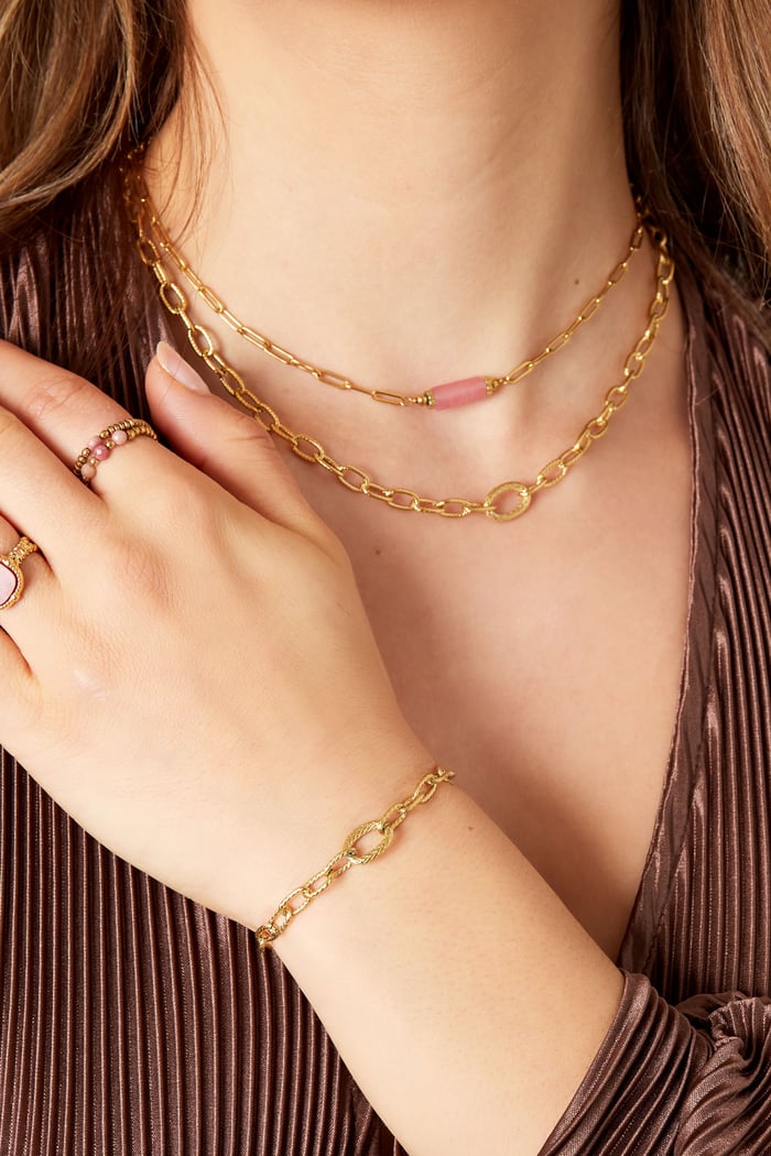 Gliederarmband mit Struktur - Goldfarbener Edelstahl h5Bild4