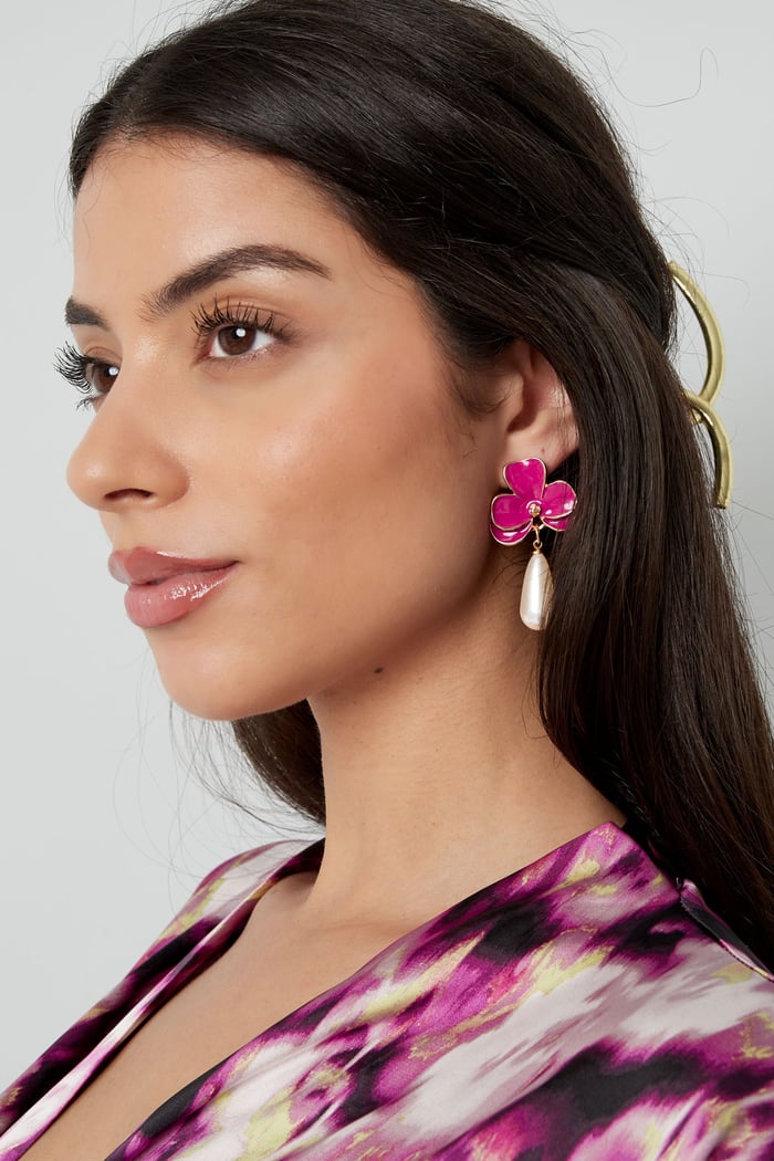 Earrings pink flower with pearl - Silver Color color h5Picture3