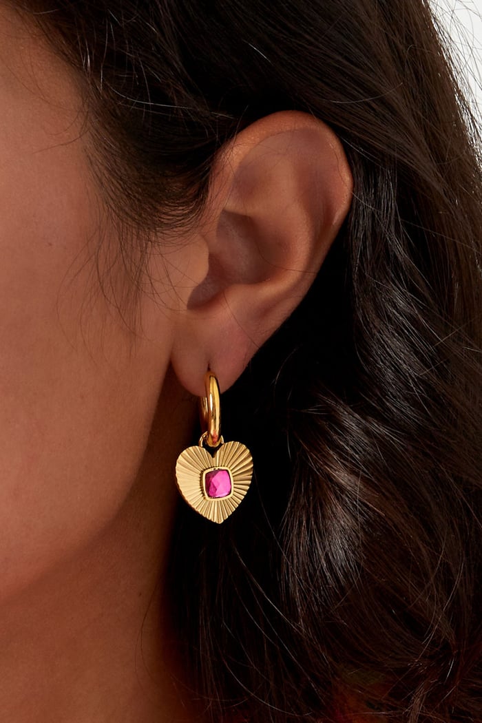 Earrings heart with stone - Gold color/white h5Picture3
