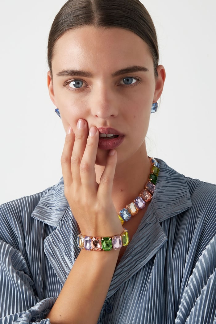 Sklavenarmband große Steine - Goldfarbe/Weiß h5Bild2