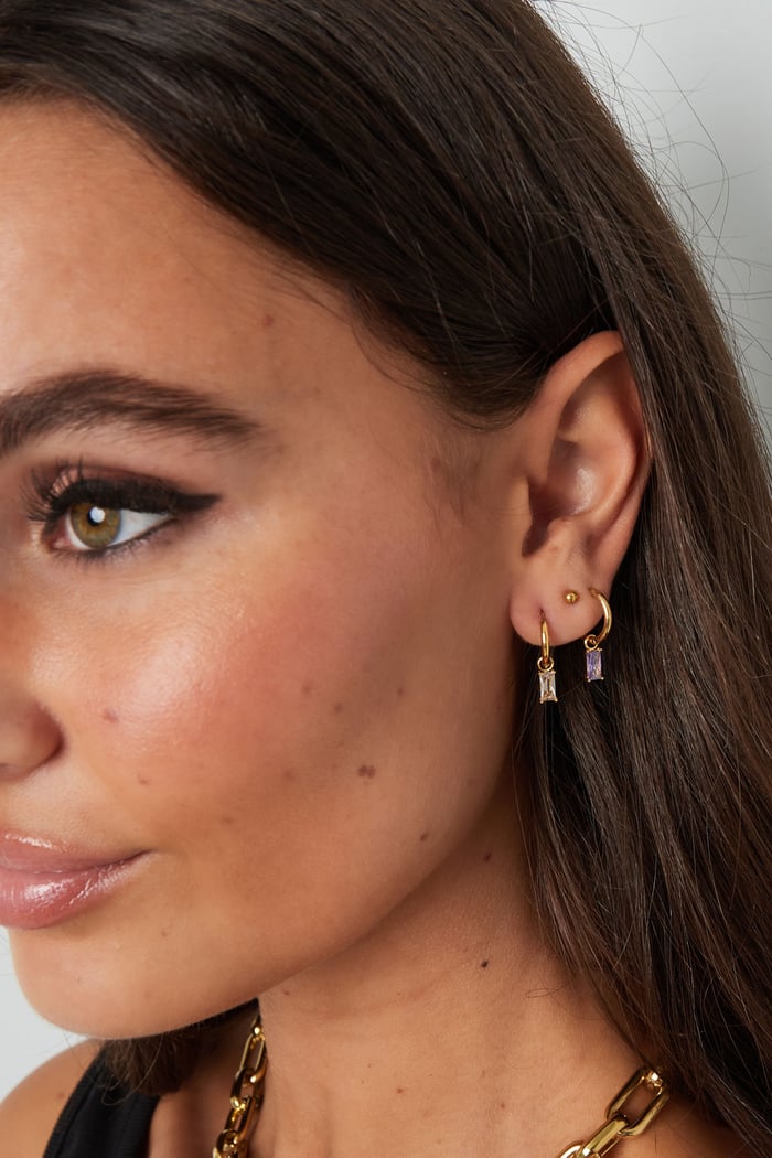 Earrings elongated stone - Gold color/white h5Picture2