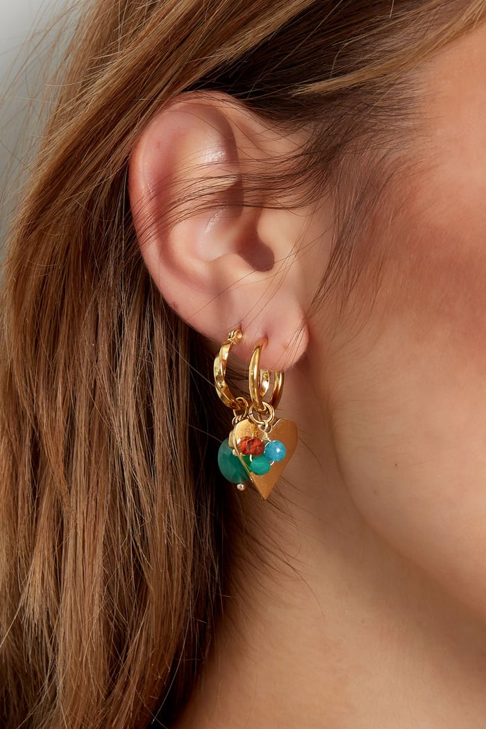 Earrings heart with bunch of beads - Gold color/multi h5Picture3