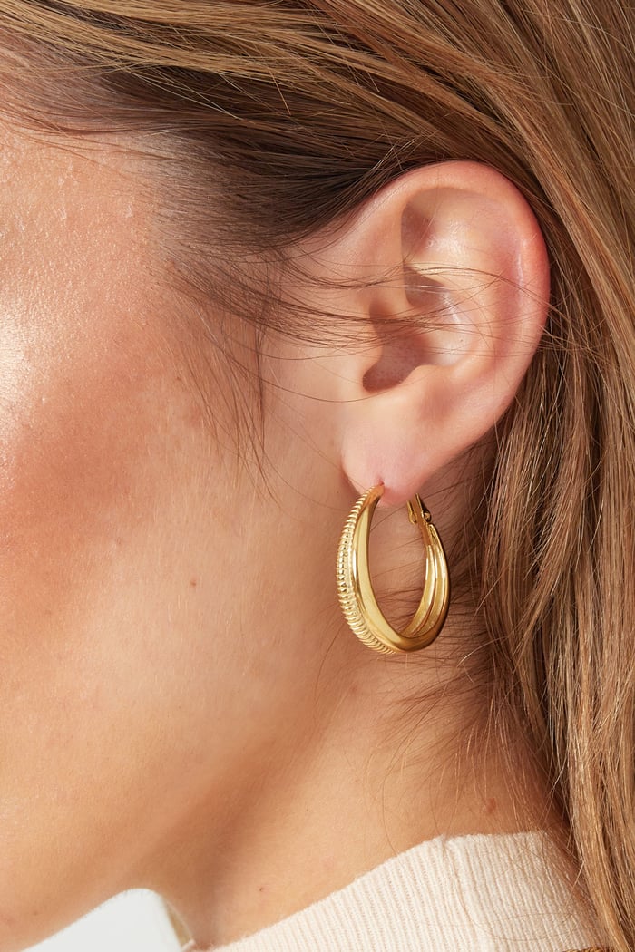 Earrings half plain/half print small - Silver Color color h5Picture3