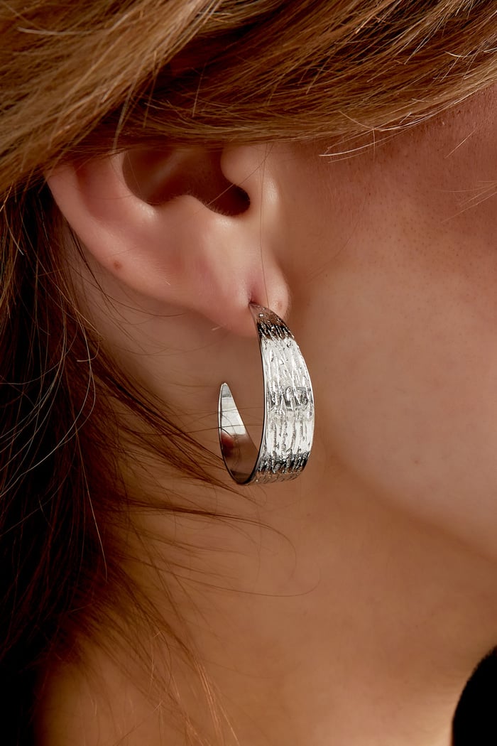 Earrings half round with print small - Silver Color color h5Picture4