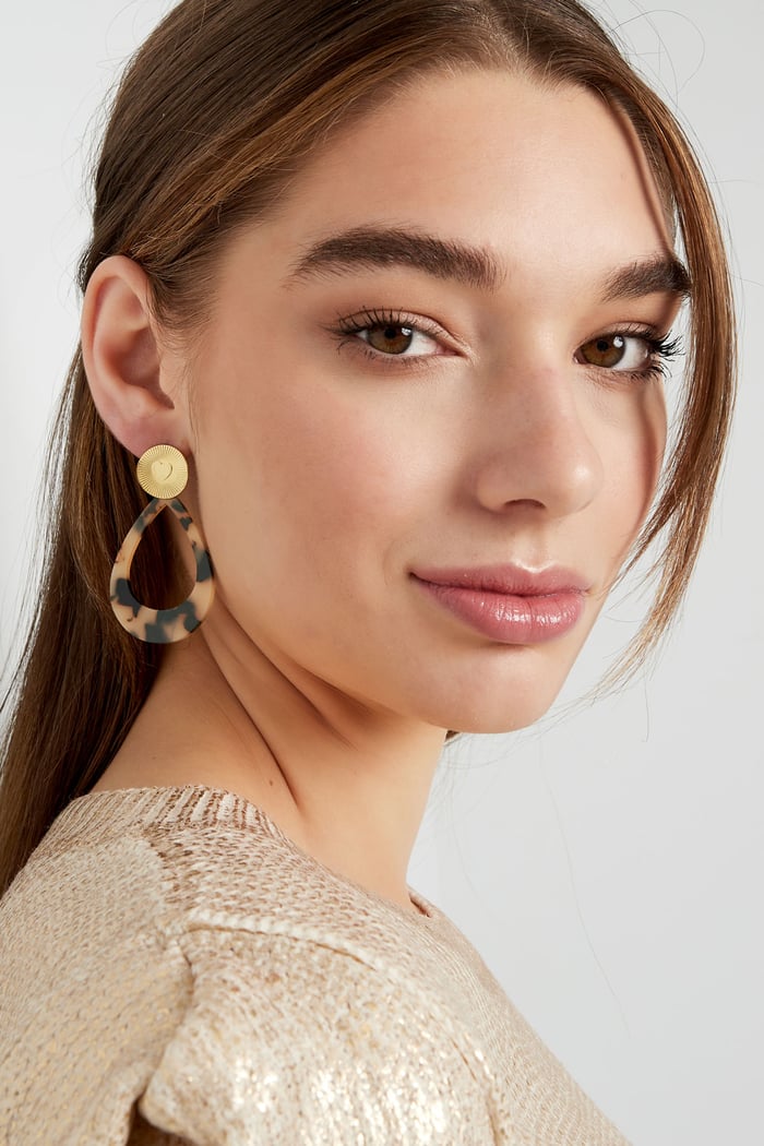 Earrings heart coin with oval - Gold color/beige h5Picture4