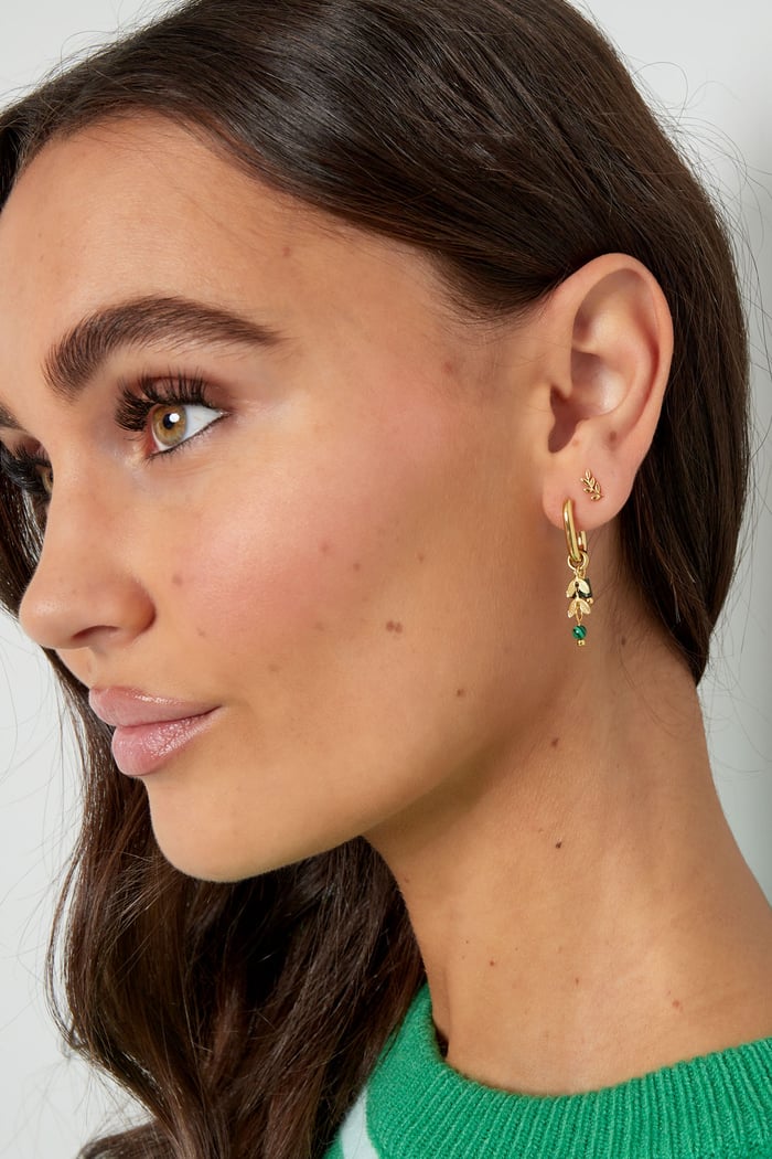 Earrings leaves with stones - Gold color/pink h5Picture2