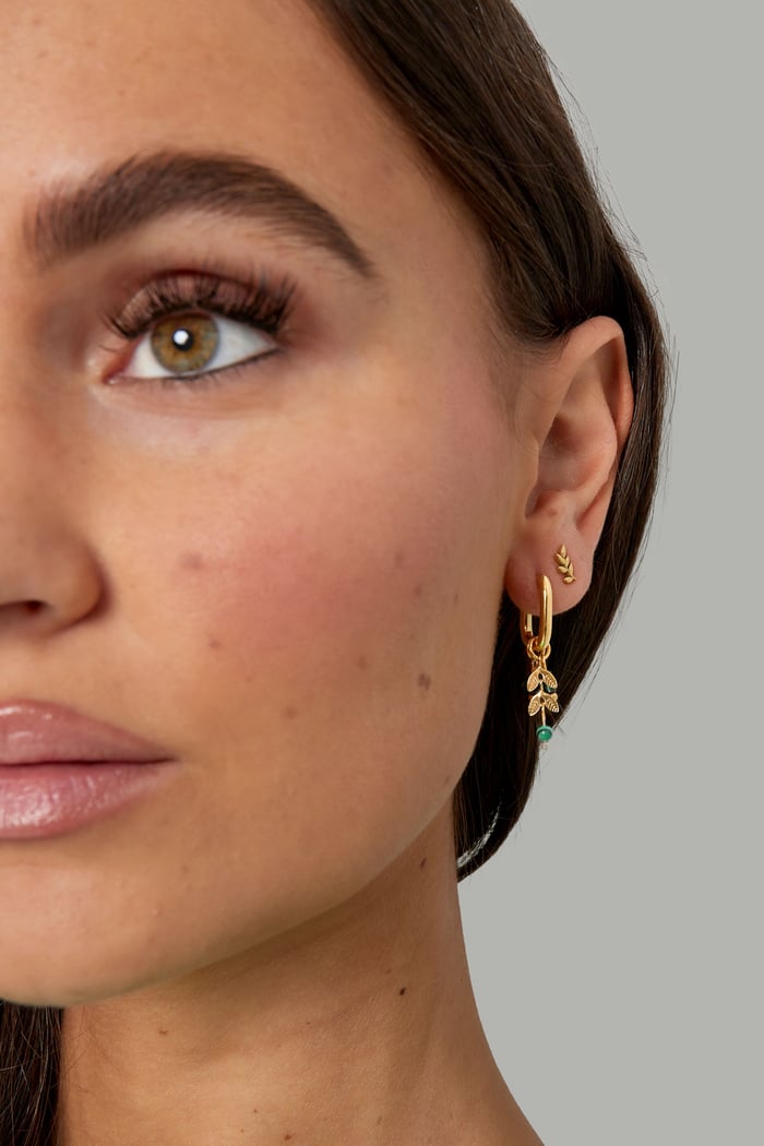 Earrings leaves with stones - Gold color/pink h5Picture4