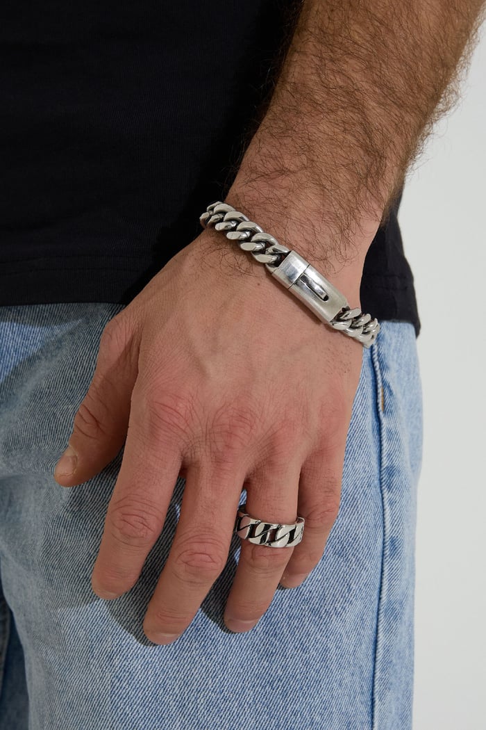 Men's bracelet coarse links - Silver Color color h5Picture3