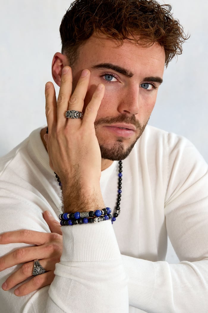 Men's bracelet beaded silver color details - gray Picture2