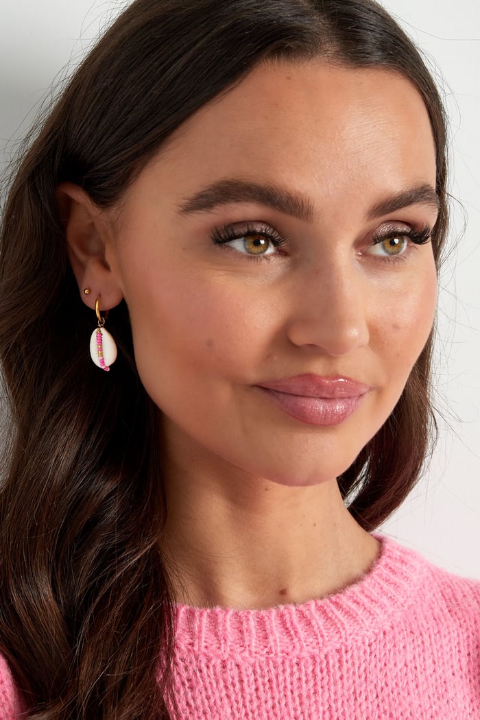 Stainless Steel Drop Earrings with Seashell and Glass Beads - Multicolored h5Picture2