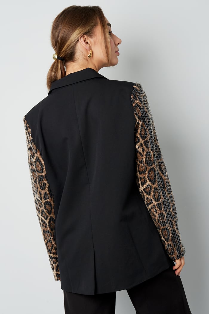 Blazer with leopard print glitter sleeve - gray Picture8