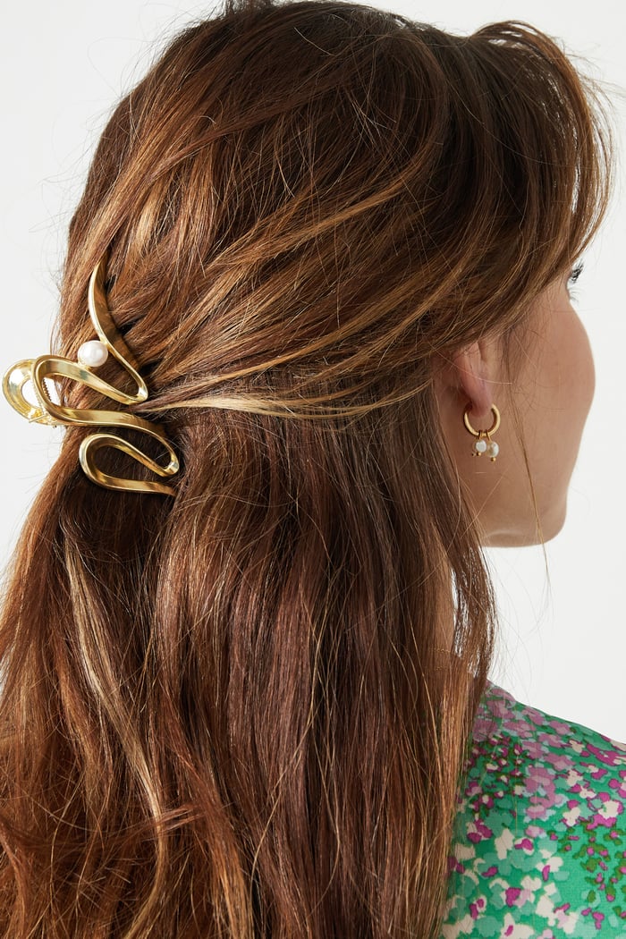 Haarspange Locke mit Perle - goldfarbenes Metall h5Bild2