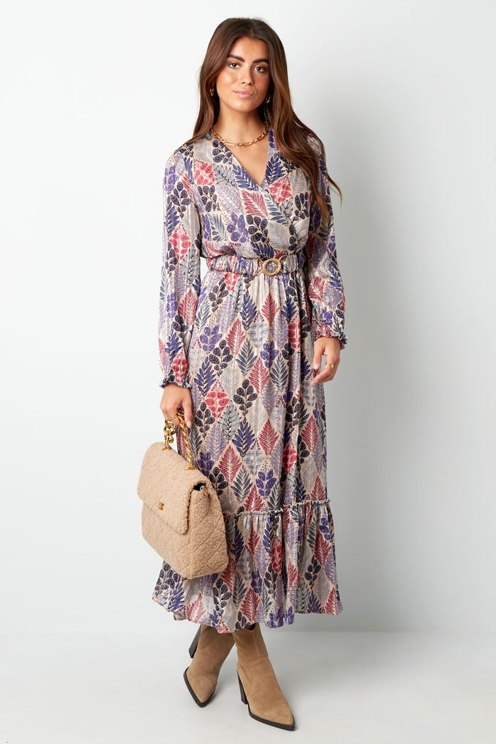 Maxi jurk herfstprint beige multi h5Afbeelding4