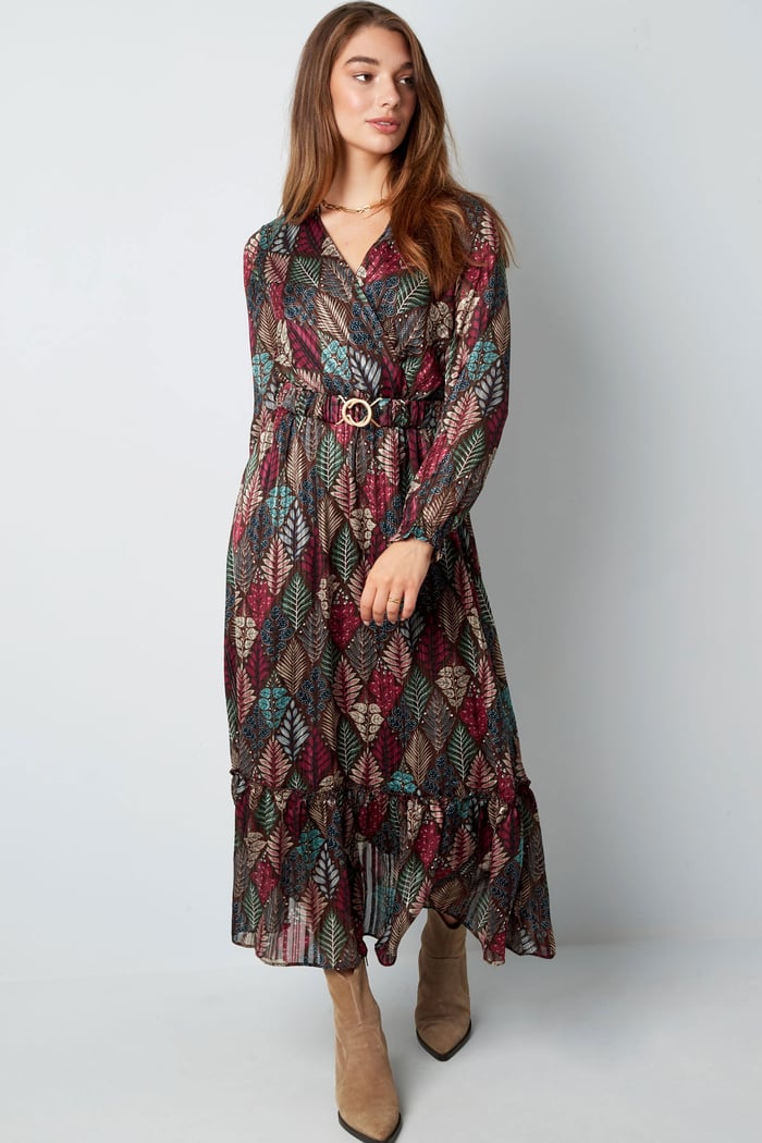 Maxi jurk herfstprint beige multi Afbeelding6