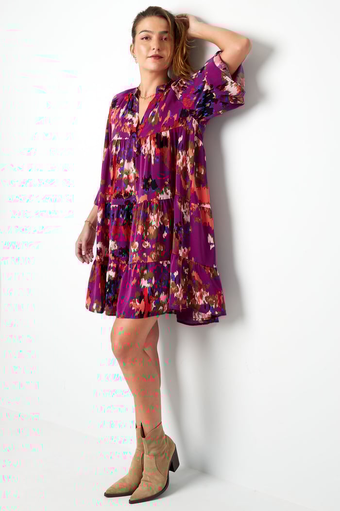 Kleid mit dreiviertel Ärmeln, lila bedruckt h5Bild6