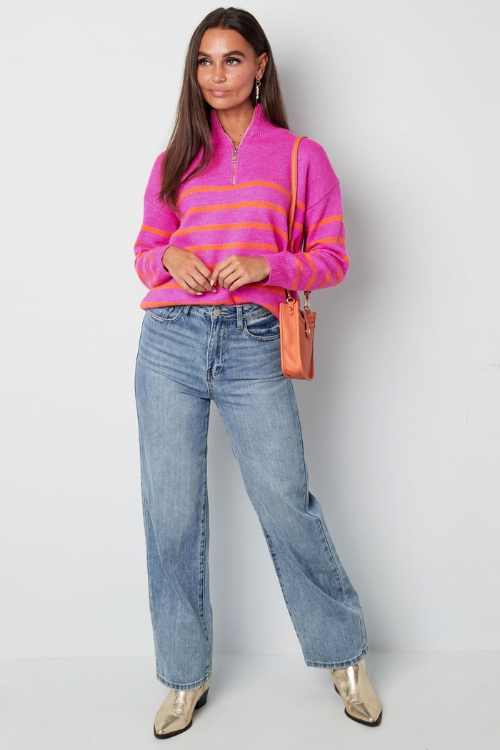 Knitted sweater stripes with zipper - beige black - SM Picture4