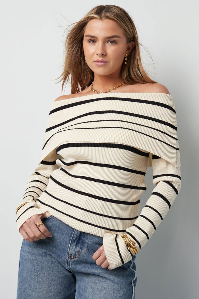 Gestreepte off shoulder top - Zwart & rood Afbeelding5