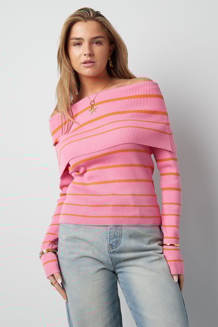 Gestreepte off shoulder top - Zwart & rood Afbeelding9