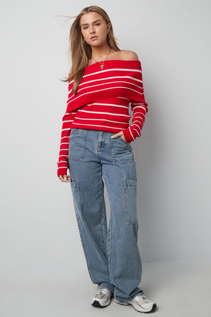 Gestreepte off shoulder top - Zwart & rood Afbeelding10