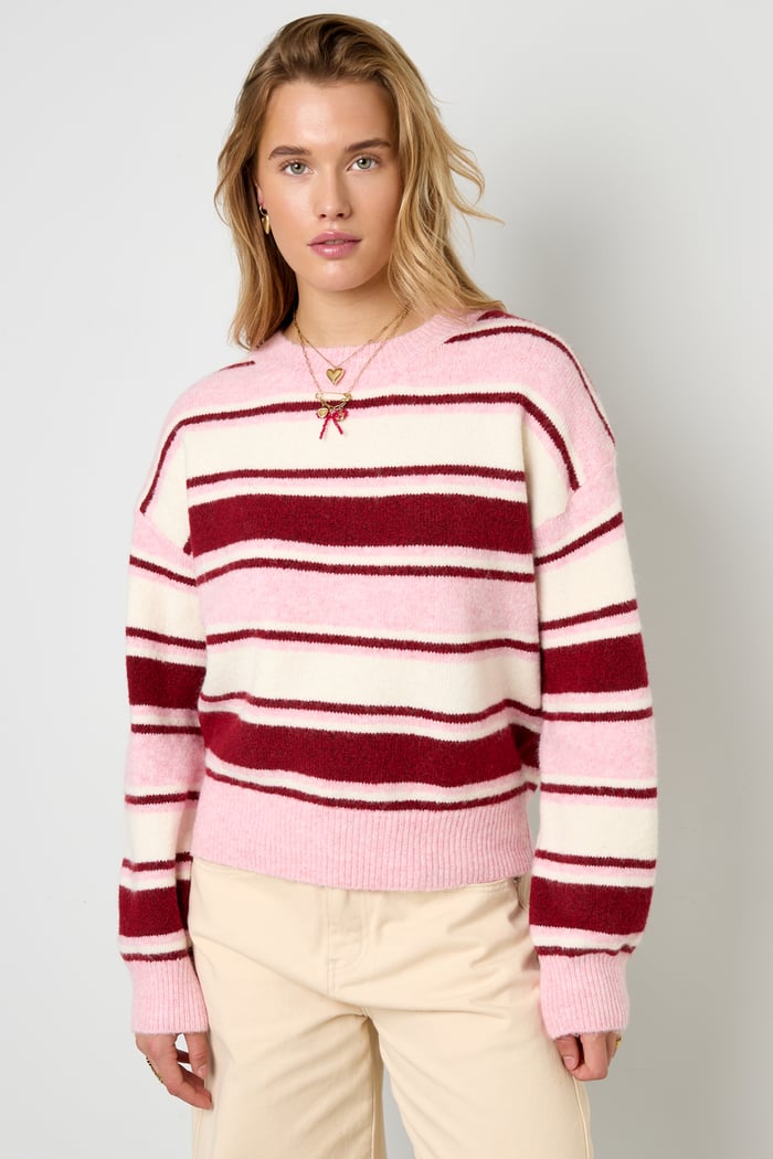 Maglioni in maglia di poliestere (poliestere) Righe Abbigliamento casual autunno/inverno Immagine5