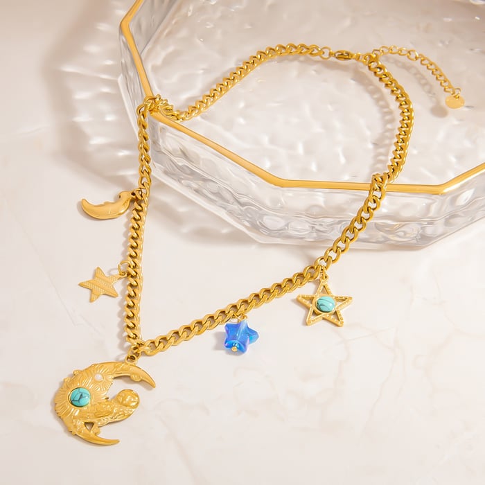 Moon Stainless Steel Gold Color Pendant Necklaces h5Picture5