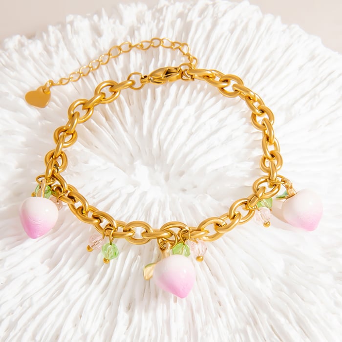 Sweet Peach Edelstahl Goldfarben Charm Armbänder h5Bild5