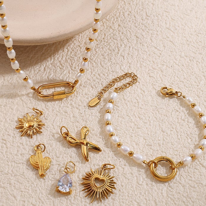 Daily Beads Stainless Steel Gold Color Pearl DIY Pendant Necklaces h5Picture2