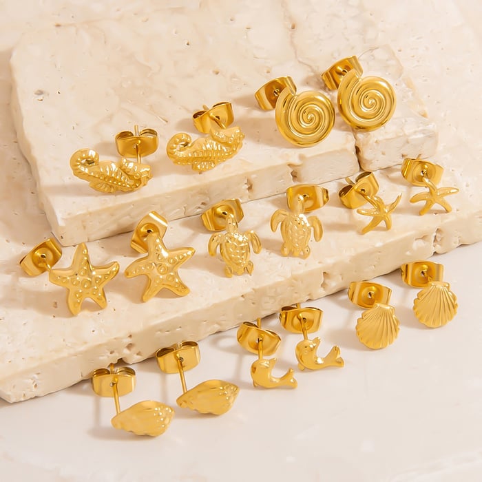 1 Pair Starfish Stainless Steel Gold Color Stud Earrings h5Picture4