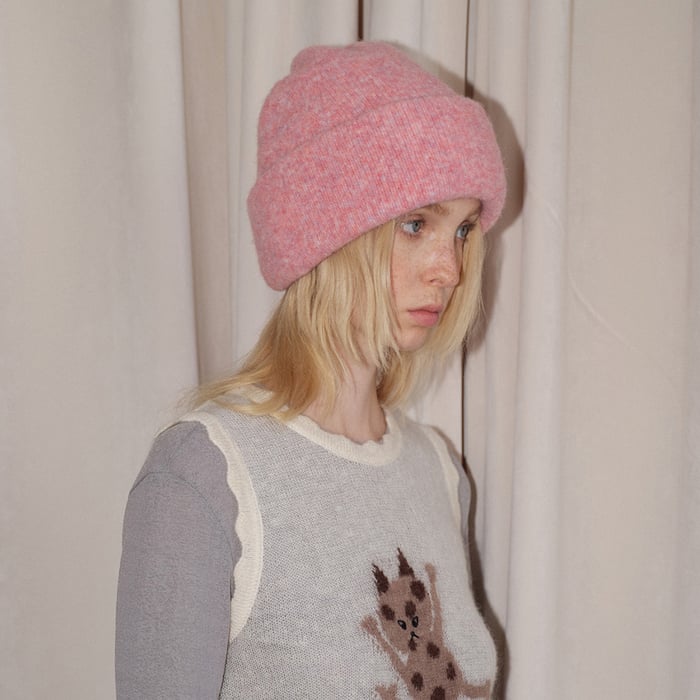 Bonnet tricoté en laine mélangée de couleur unie, 1 pièce h5Image4