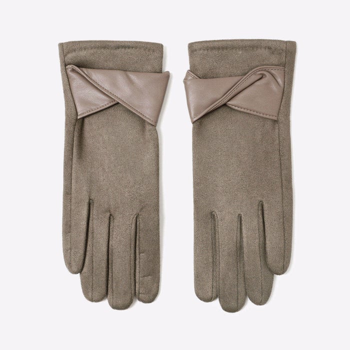 1 Pair Elegant Suede & Leather Winter Gloves