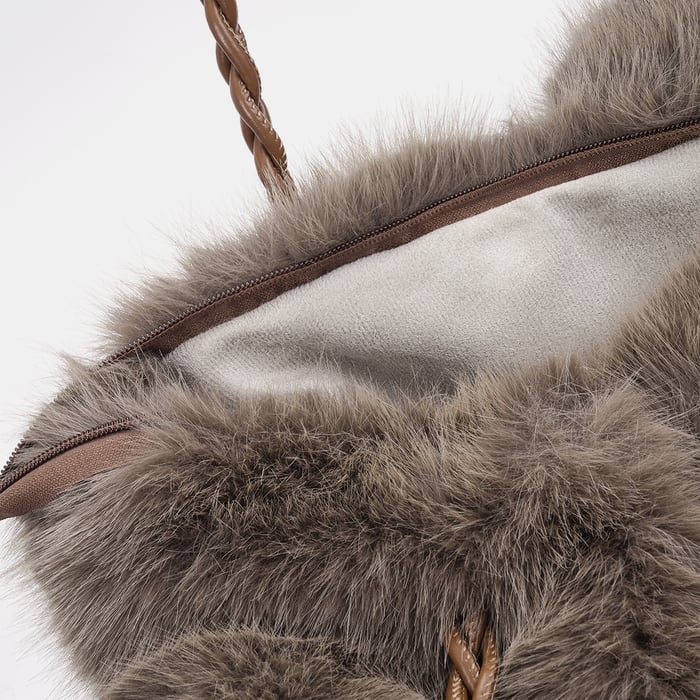 1 Piece Luxurious  Furry Pleat Solid Color  Women's Shoulder Bags h5Picture3