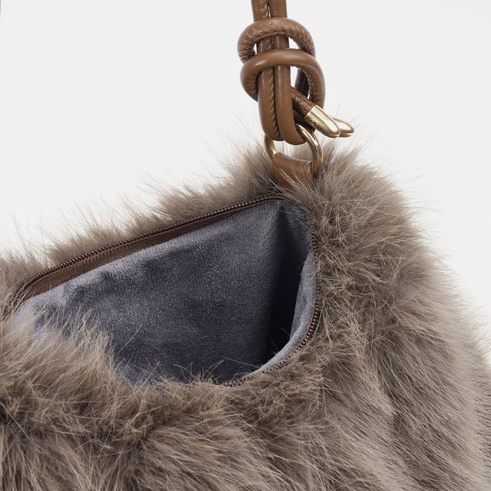 1 Piece Strap Knot Furry Solid Color Women's Shoulder Bags h5Picture5