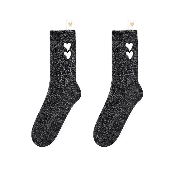 Fashion Heart Shaped Silver Thread Knitted Pure Cotton Women's Mid - calf Socks
