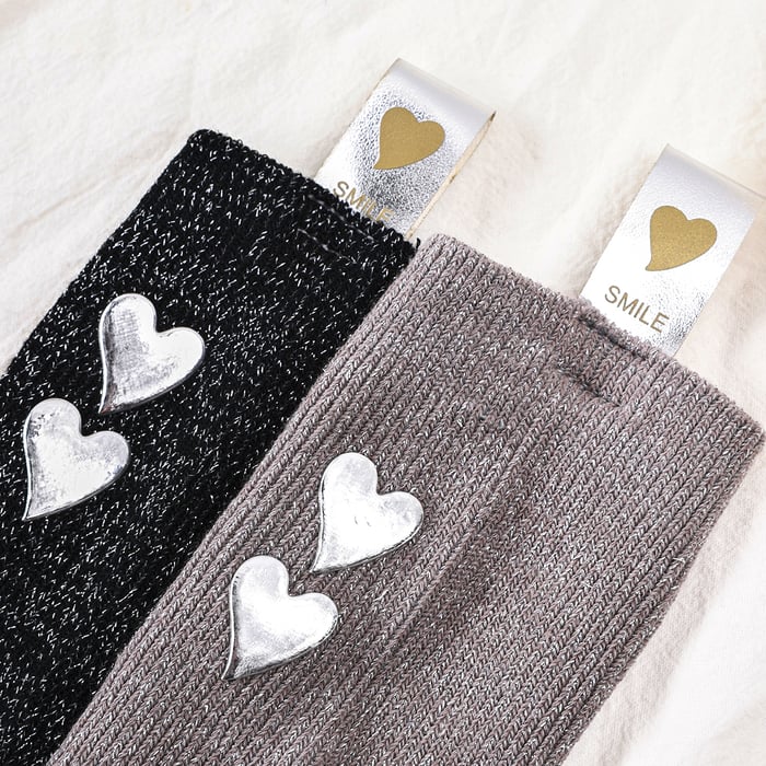 Fashion Heart Shaped Silver Thread Knitted Pure Cotton Women's Mid - calf Socks h5Picture4