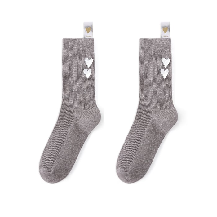 Fashion Heart Shaped Silver Thread Knitted Pure Cotton Women's Mid - calf Socks h5Picture3