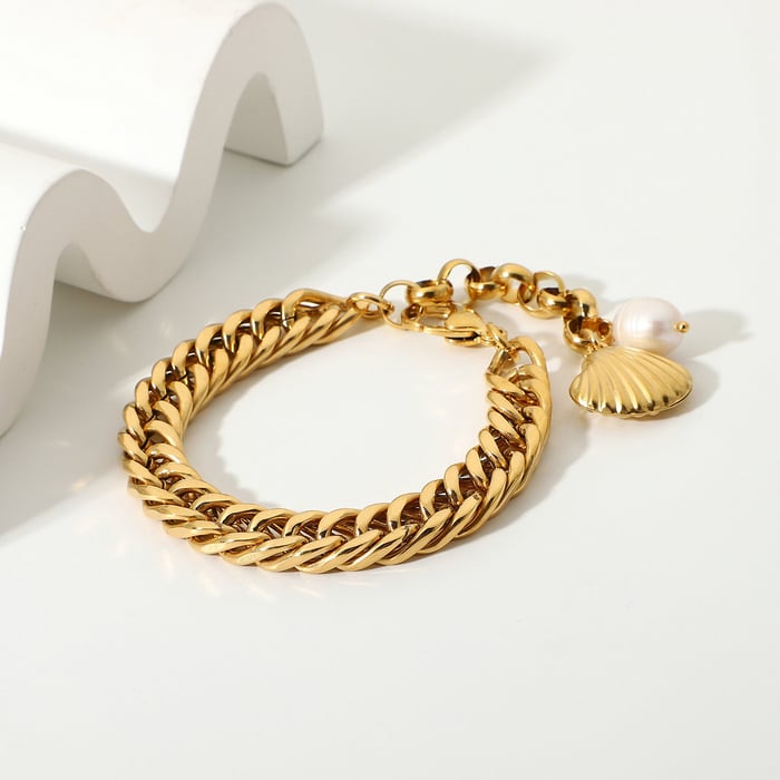1 Stück Cuba Fancy Simple Fashion Style Edelstahl 18 Karat vergoldet Süßwasserperle Damen Kettenarmbänder h5Bild4