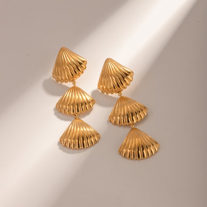 Europäischer und amerikanischer Modetrend, schlichte und vielseitige Damen-Ohrringe aus 18 Karat Gold und Edelstahl mit 3 Muscheln, High-End-Anhänger h5Bild7