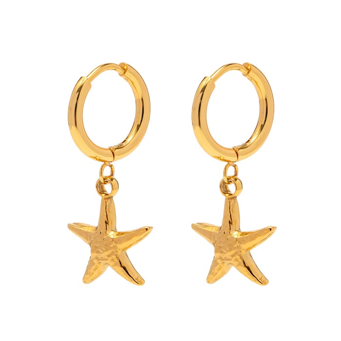 french retro  style  gold stainless steel starfish pendant earrings fashionable women's versatile titanium steel non-fading earrings h5Picture6