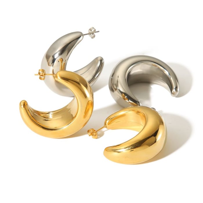 1 pair of classic fashion  gold-plated stainless steel oversized crescent hollow earrings for women's jewelry for daily wear h5Picture5