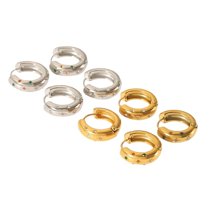 1 par de exquisitos y modernos aretes de estrella de ocho puntas con diamantes de acero inoxidable chapados en oro de  para mujer para uso diario Imagen4