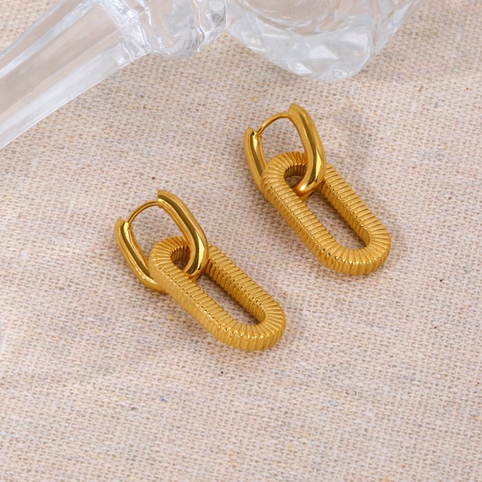 1 Paar kreative und modische rechteckige Ohrringe aus 18 Karat vergoldetem Edelstahl mit geometrischem Faden für Damen zum täglichen Tragen h5Bild2