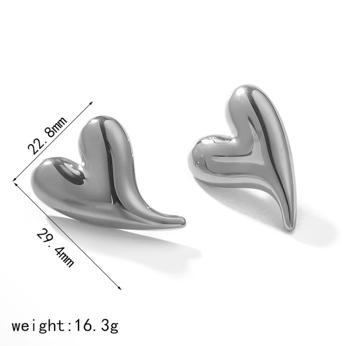 1 pair of stylish simple  gold plated stainless steel smooth heart-shaped earrings suitable for everyday wear by women h5Picture6