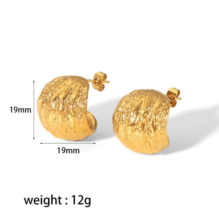 1 pair of creative and fashionable  gold-plated stainless steel irregular geometric texture spherical earrings for women's jewelry for daily wear h5Picture5