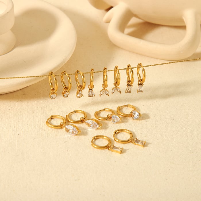 1 pair simple series daily geometric  gold plated zircon women drop earrings Picture5