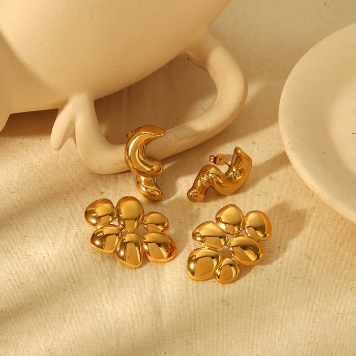 1 pair of classic  gold-plated stainless steel irregular geometric spiral earrings for women's daily wear Picture4