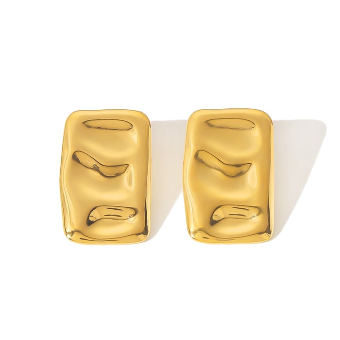 1 pair of personalized fashion  gold-plated stainless steel rectangular pleated earrings for women's jewelry for daily wear Picture6